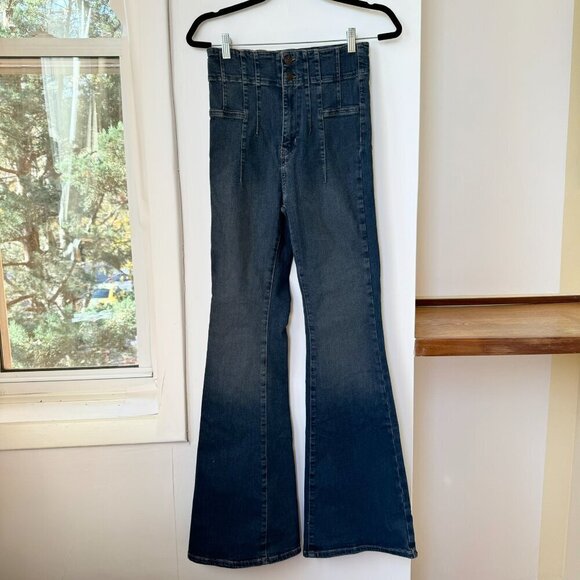 Free People Jayde Flare Jeans High Rise Bell Bottoms in Dark Wash Denim - Picture 4 of 12